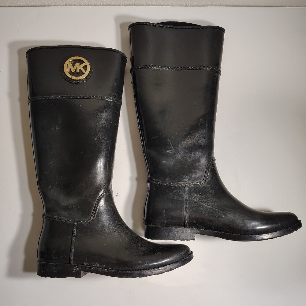 Michael Kors Black Rubber Rain Boots Knee High Waterproof Winter Snow Outdoor